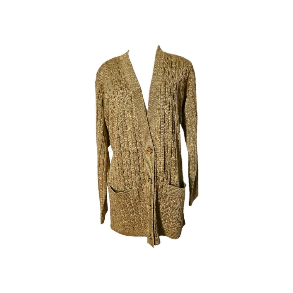 Outlander Studio Vintage Gold Sparkly Cardigan Sweater Vintage Made In Hong Kong